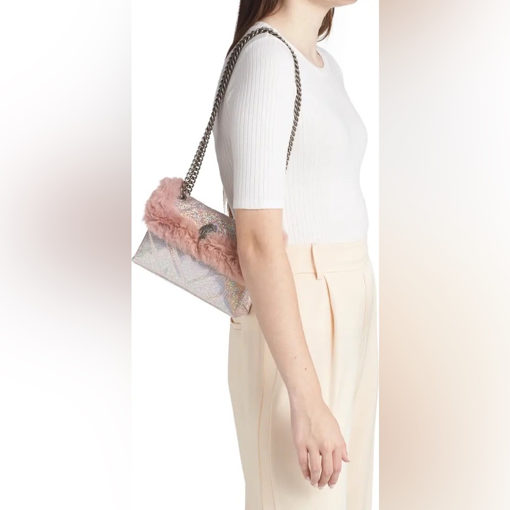 KURT GEIGER LONDON Mini Kensington Light Pink Faux Fur Crossbody Bag - Picture 7 of 11